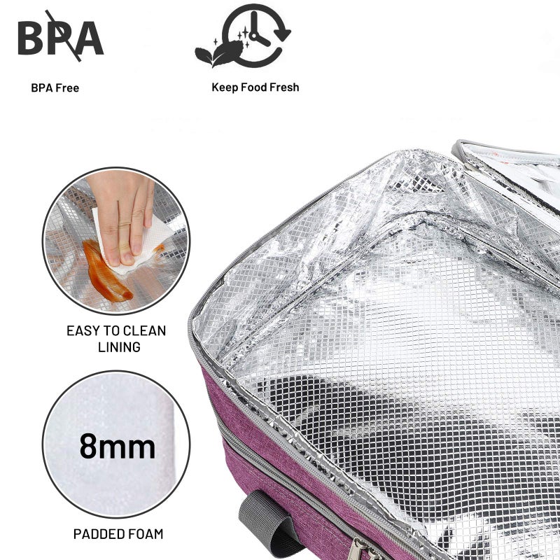 MIER Insulated Double Casserole Carrier Thermal Lunch Tote for Potluck Parties, Picnic, Beach, Fits 9 x 13 Inches Casserole Dish, Expandable by Mid Zipper, Purple - Image 4